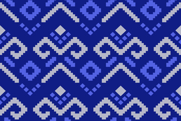 Indigo navy blue geometric traditional ethnic pattern Ikat seamless pattern border abstract design for fabric print cloth dress carpet curtains and sarong Aztec African Indian Indonesian 