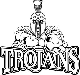 A Spartan or Trojan warrior Soccer Football sports mascot holding a ball