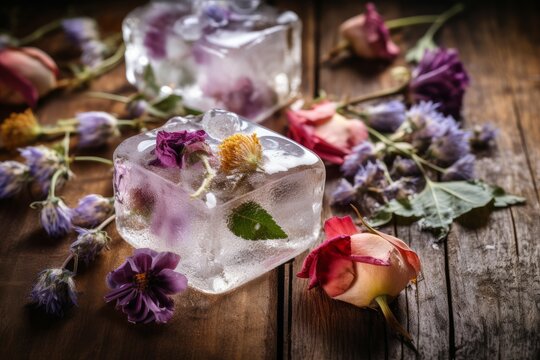 Frozen ice wild flowers. Generate Ai