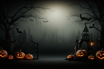 Halloween spooky night forest moon. Generate Ai