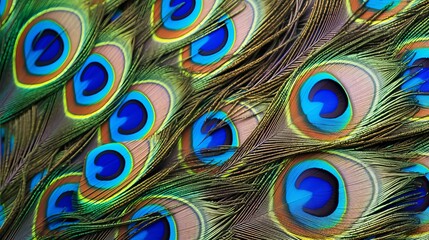 Obraz premium Blue peacock feathers in closeup Generative AI