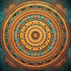 mandala colorful vintage art, ancient Indian vedic background design, old painting texture Generative AI