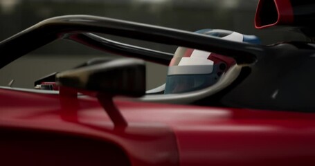 ECU Portrait of modern race car pilot driving fast during a race