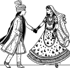 Indian Groom and Bride Black and White coloring page