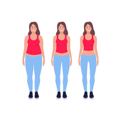 Illustration of a girl's weight loss process. Vector illustration of the stages of weight loss. 