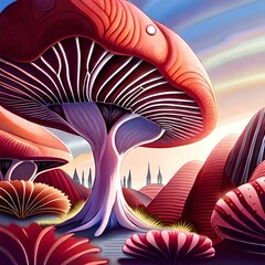Mushrooms created by artificial intelligence invented on a neutral background