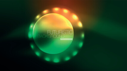 Neon glowing circles, magic energy space light concept, abstract background wallpaper design