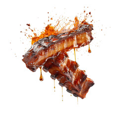 Grill pork beef ribs, realistic 3d ribs with honey, grilled meat collection, ultra realistic, icon,...