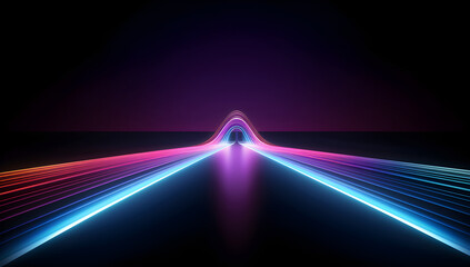 Fototapeta na wymiar Abstract 3d neon arrow leading to light trails on a road background, minimalist style of colorful fantasy, Generative AI.