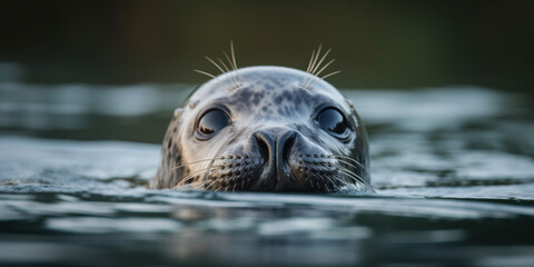 Close up of a seal peeking out of water