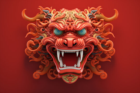 Chinese red dragon head. ai generative