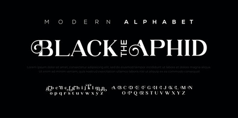 Black Aphid elegant luxury abstract wedding fashion logo font alphabet. Minimal classic urban fonts for logo, brand etc. Typography typeface uppercase lowercase and number. vector illustration