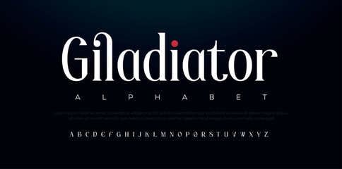 Giladiator  elegant luxury abstract wedding fashion logo font alphabet. Minimal classic urban fonts for logo, brand etc. Typography typeface uppercase lowercase and number. vector illustration 