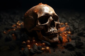 Photo halloween concept scary human skull in witch halloween costumegenerative ai