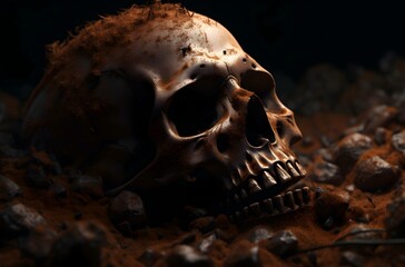 Photo halloween concept scary human skull in witch halloween costumegenerative ai