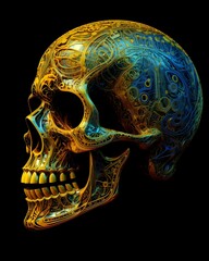 gothic skull with wings on black background generative ai  , generative AI
