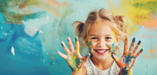 Girl funny and happy with painting