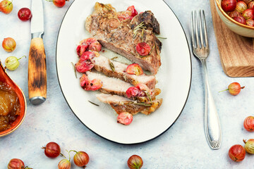 Beef steak with berry, bbq food.