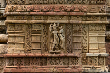 The Beautiful Ancient Carvings on the Temple of Polo Forest, Carvings of Hindu God and Goddess. Ancient Temples of Gujarat, India. 