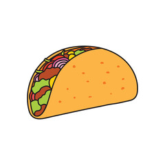 Kids drawing Cartoon Vector illustration taco with tortilla shell mexican food icon Isolated on White Background