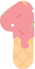 Fototapeta premium Cute and playful pink strawberry ice cream cartoon number for kids. Number one.