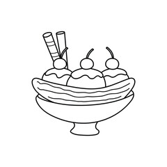 Hand drawn Kids drawing Cartoon Vector illustration banana split icon Isolated on White Background