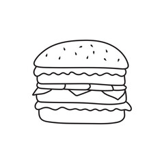 Hand drawn Kids drawing Cartoon Vector illustration burger icon Isolated on White Background