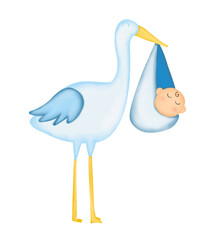 blue stork delivering baby