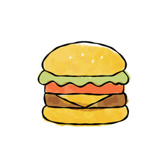 ハンバーガーの水彩画風ベクターイラスト