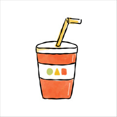 ファストフード店のジュースの水彩画風ベクターイラスト