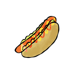 ホットドッグの水彩画風ベクターイラスト