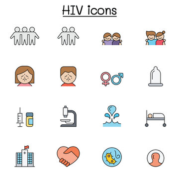 AIDS ,HIV color line icon set