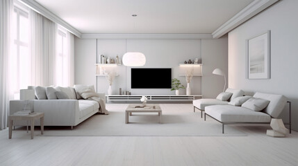 Fototapeta na wymiar Modern living room - minimal and cleanGenerative AI