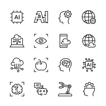 Ai, Artificial intelligence line icons set.  vector illustration.