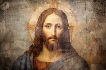 Fototapeta na wymiar Jesus Christ on the wall of an old church.