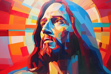 Jesus Christ. Abstract colorful background. Digital painting. Vector illustration.