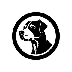 Black and white dog logo vector illustration, emblem, icon