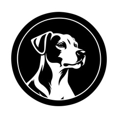 Black and white dog logo vector illustration, emblem, icon