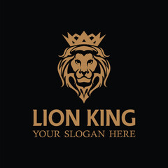 Lion Logo. Royal Lion King Crown vector logo design illustration