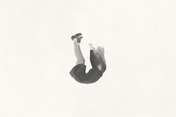 Illustration of woman falling from the sky, surreal abstract concept - 621487164