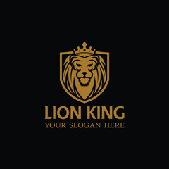 Lion Logo. Royal Shield Lion King Crown vector logo design illustration