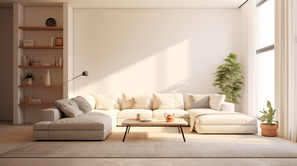 Modern living room - minimal and clean

Generative AI - obrazy, fototapety, plakaty