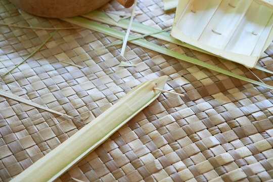 Making Canang sari(balinese offering) in Bali