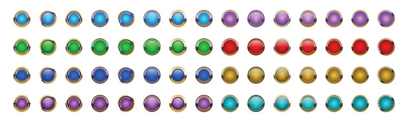 Set of gold frame colorful circle buttons - Stock Vector