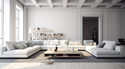 Fototapeta na wymiar Modern living room / space. Minimal and cleanGenerative AI