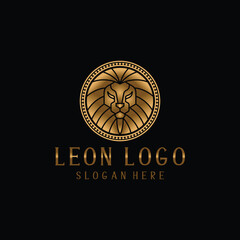 Lion Logo. Elegant illustration of Leon Circle gold Logo