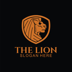 Lion Logo. Lion and shield vector logo design illustration template