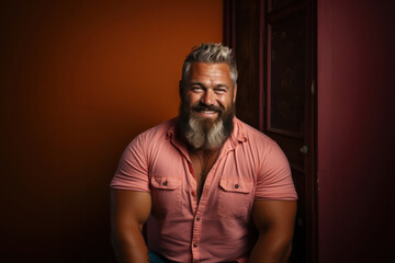 Obraz premium Portrait of confident happy caucasian middle aged man overweight, self-love concept,body-positivity, weight loss, body and health care, self loving plus size men