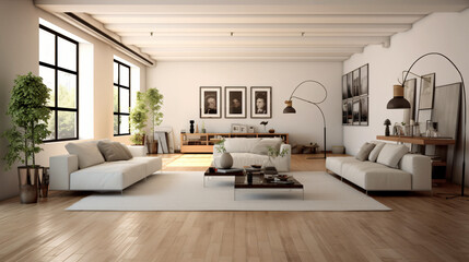 Naklejka na ściany i meble Modern living room / space. Minimal and cleanGenerative AI