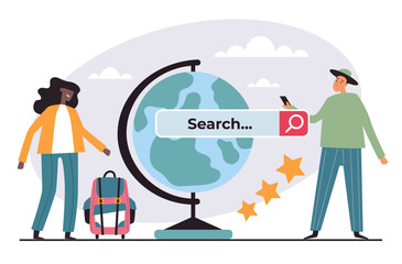 Travel book app trip search online ticket abstract concept. Vector graphic design illustration